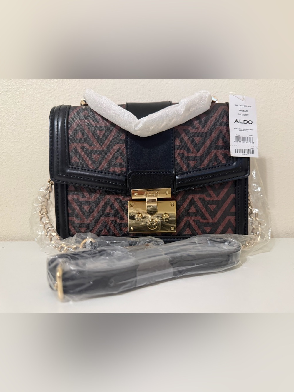 ALDO Black & Burgundy Geometric Chain Crossbody Bag